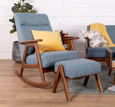 Megafurniture | Andreus Blue Fabric Wooden Rocking Chair with Ottoman | Rocking Chair