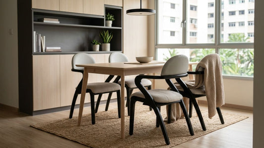 Modern wooden dining chairs with cushioned seating in a cosy contemporary dining room, showcasing comfort, style, and durability for everyday home dining.