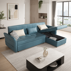 Solenna L-Shaped Faux Leather Storage Sofa Bed