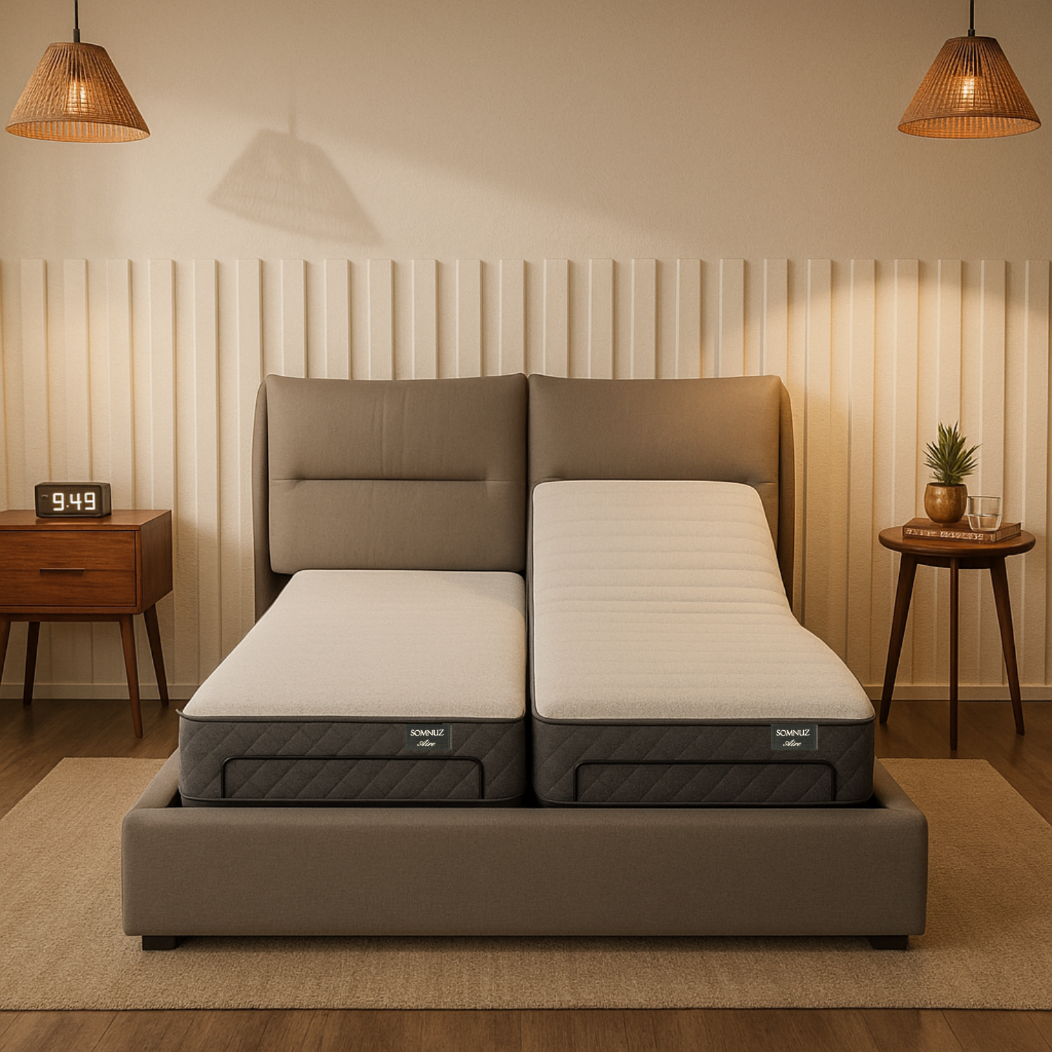 Somnuz® Restro Adjustable Genuine Leather Bed + Somnuz® Aire Mattress