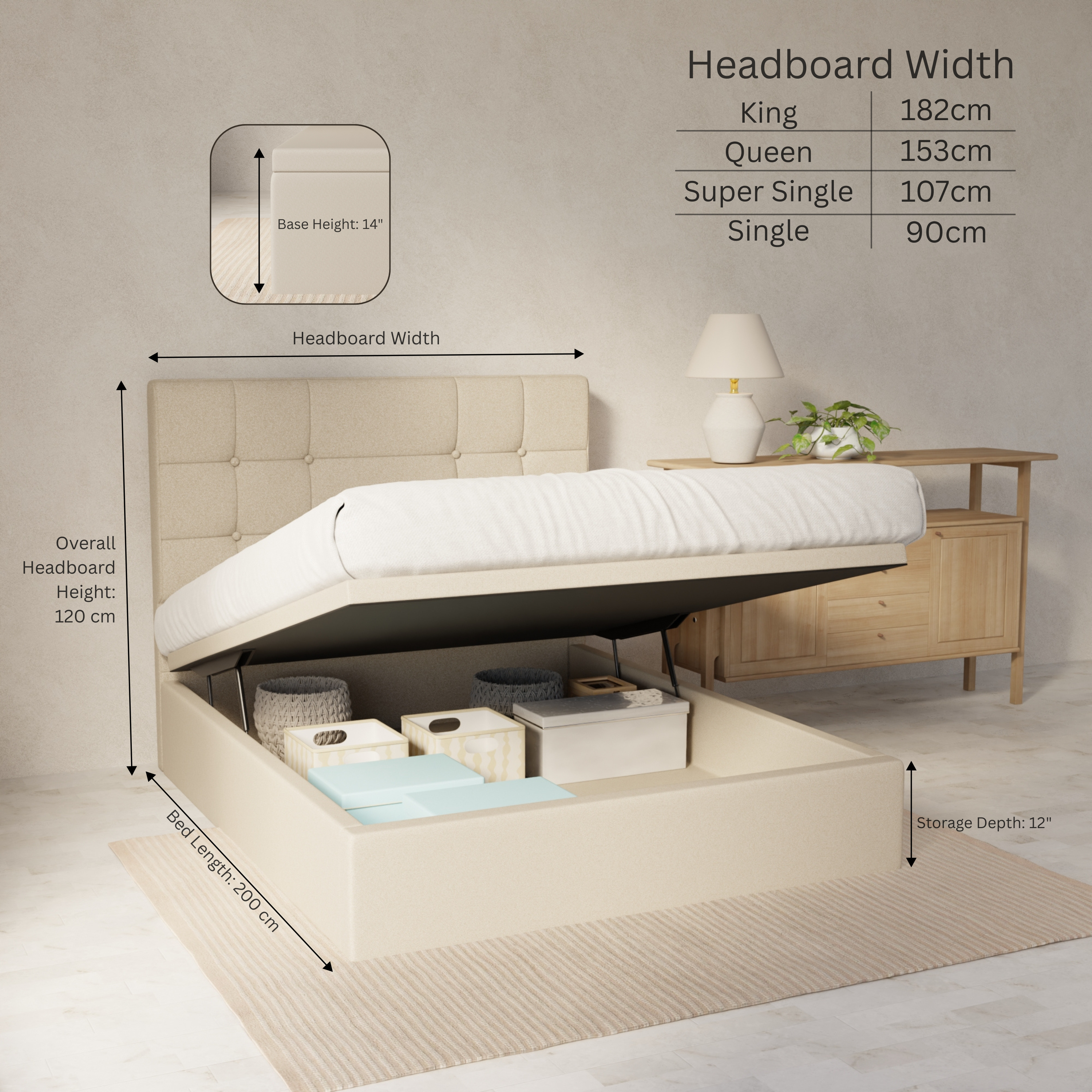 Elara Fabric Storage Bed Frame (Water Repellent & Pet Friendly) By Somnuz