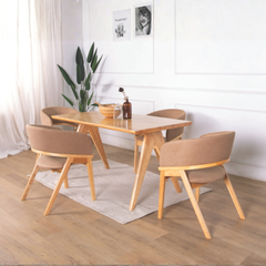 Vicky Wooden Dining Chair with Light Brown Fabric