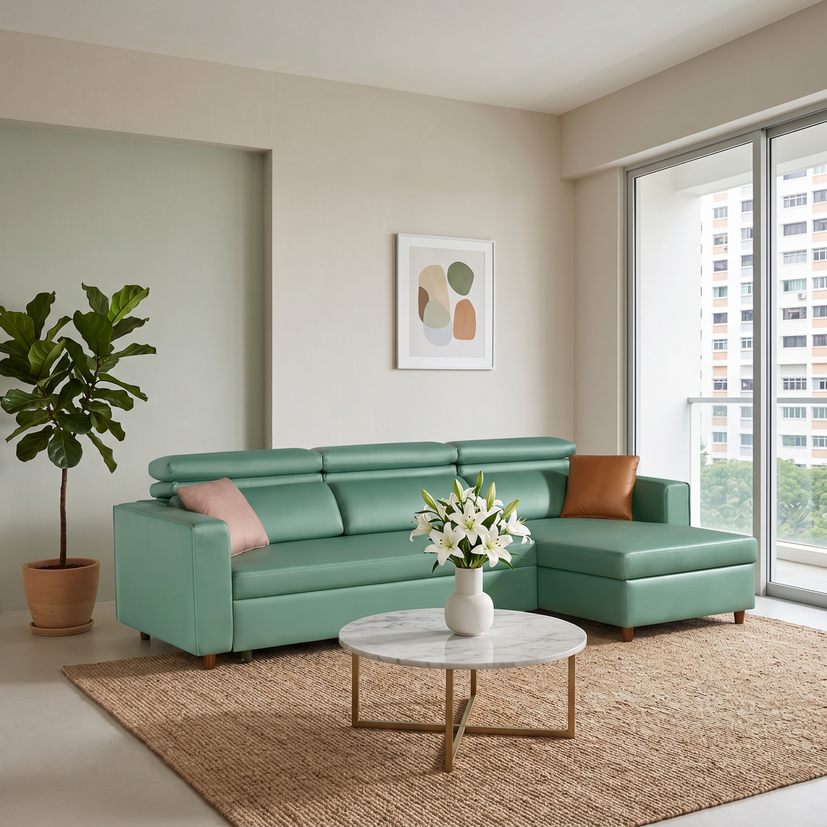 Liorva L-Shaped Faux Leather Storage Sofa Bed