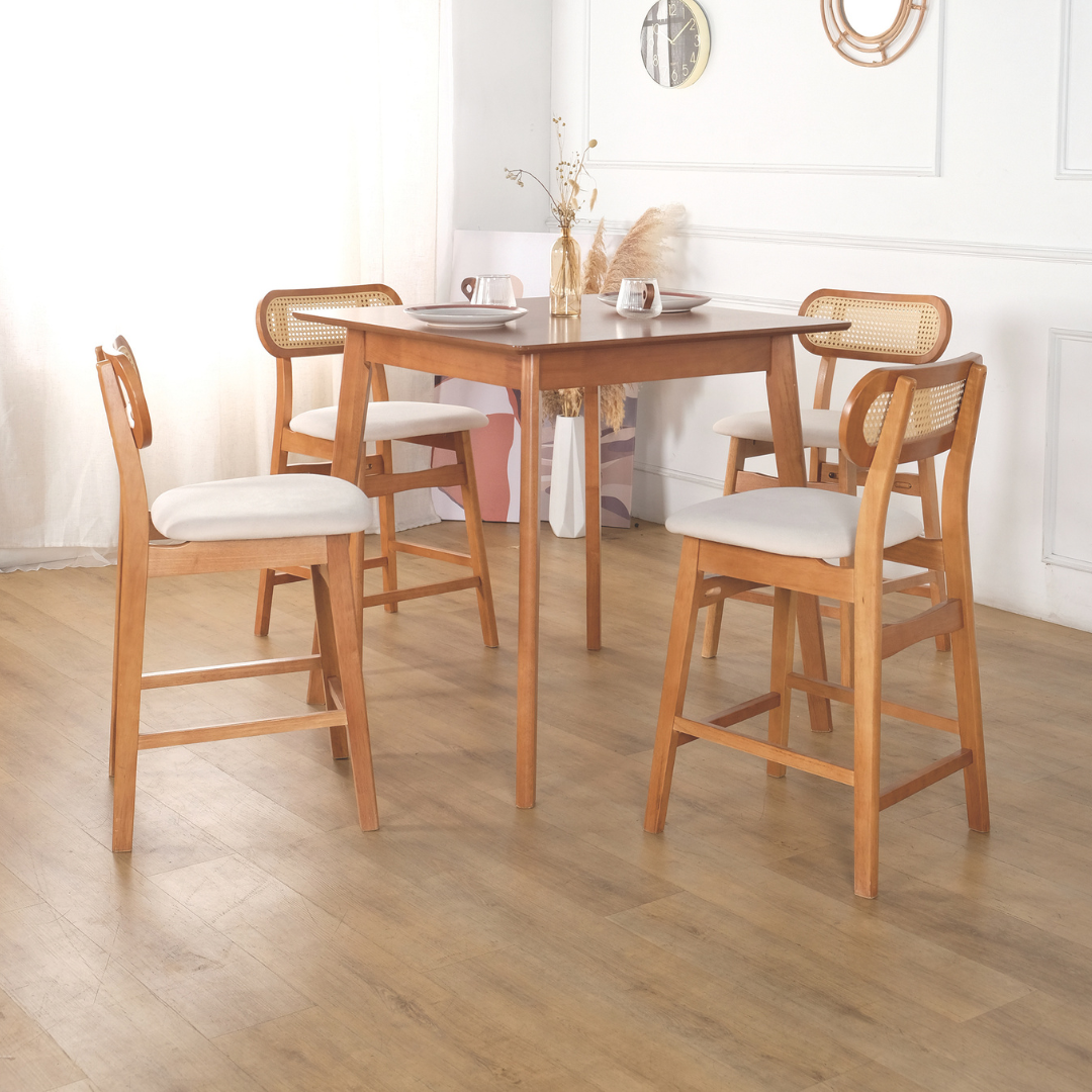 Rika Wooden Bar Stool (Rattan)