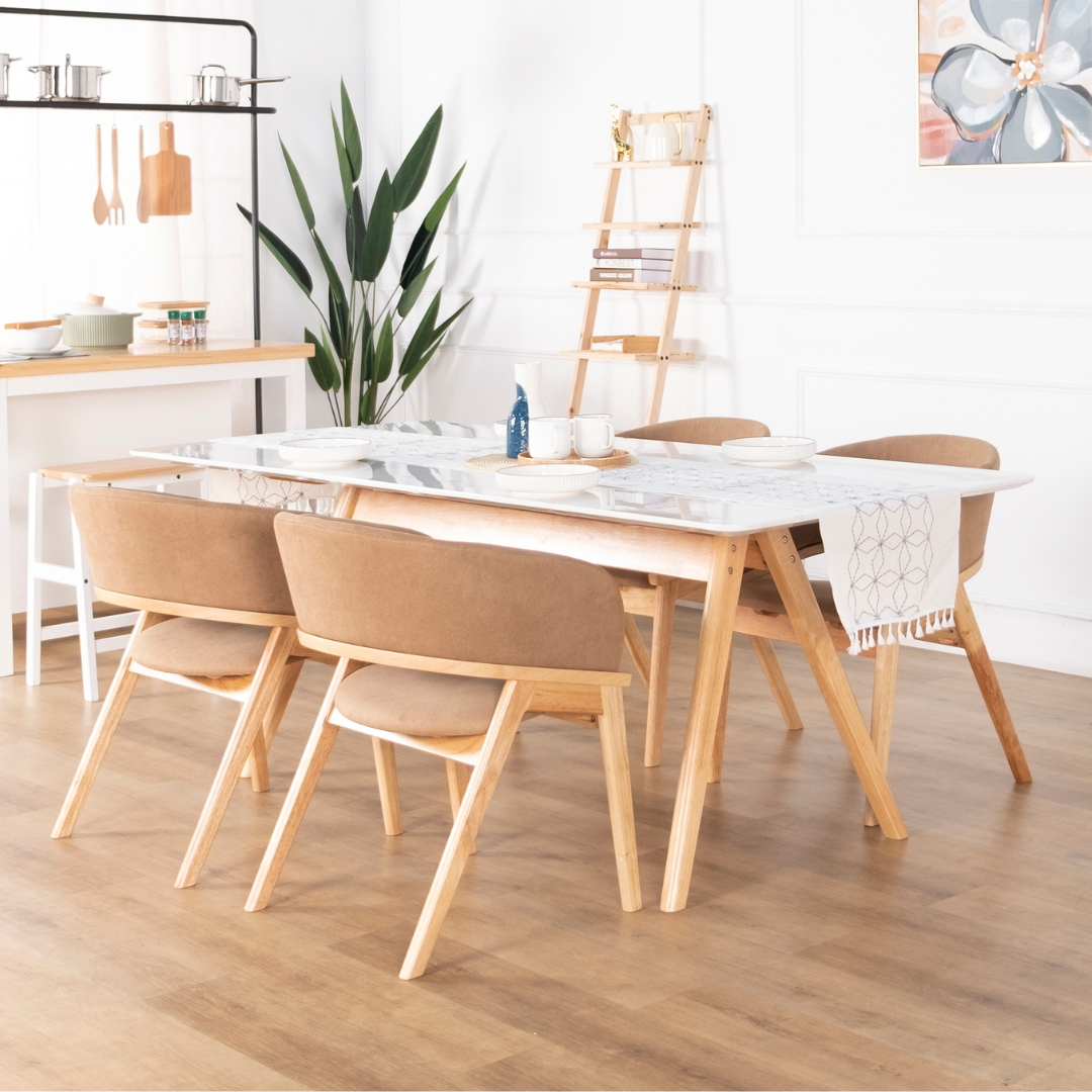 Alina Wooden Dining Table with Marbled Granite Top (200cm)