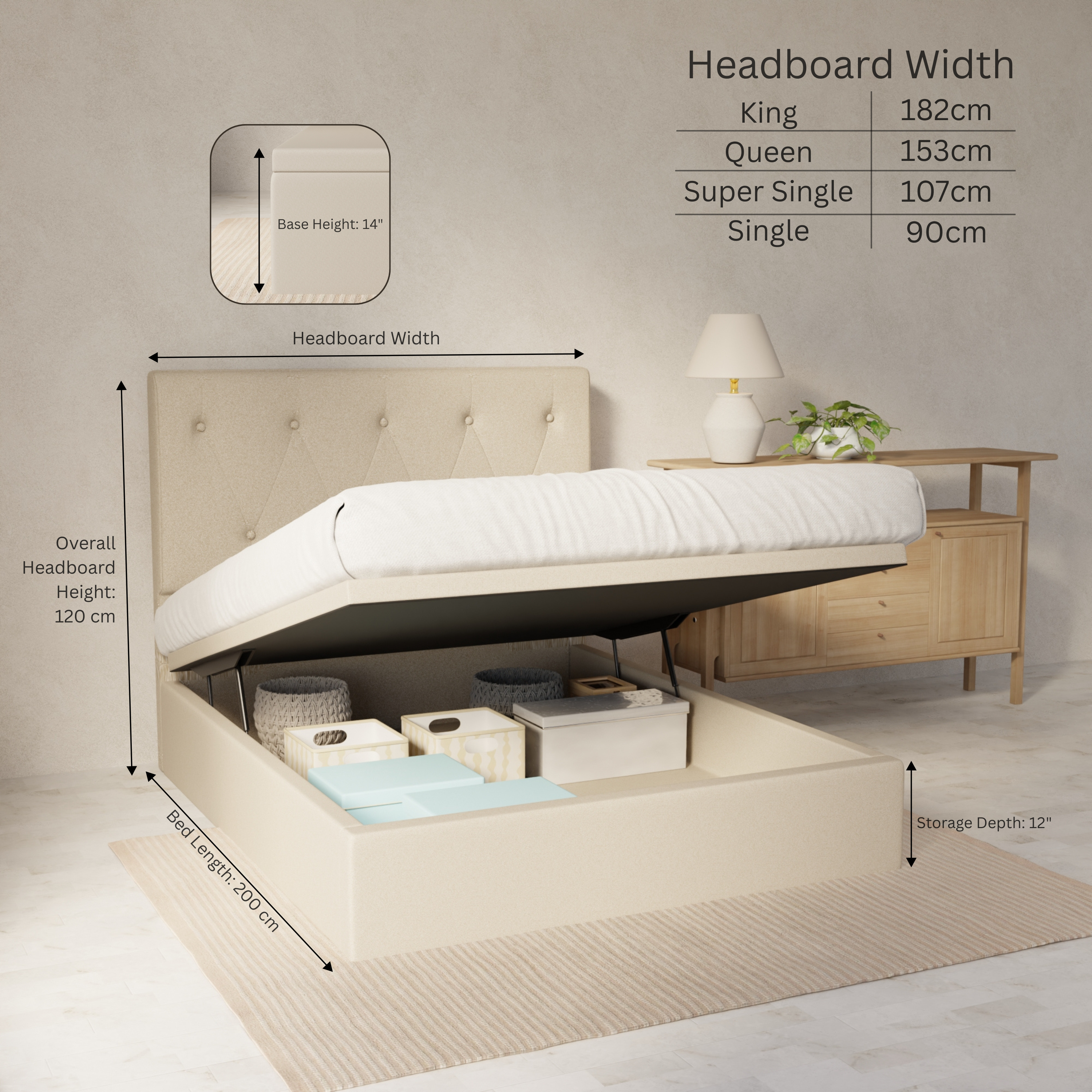 Valen Fabric Storage Bed Frame (Water Repellent & Pet Friendly) By Somnuz