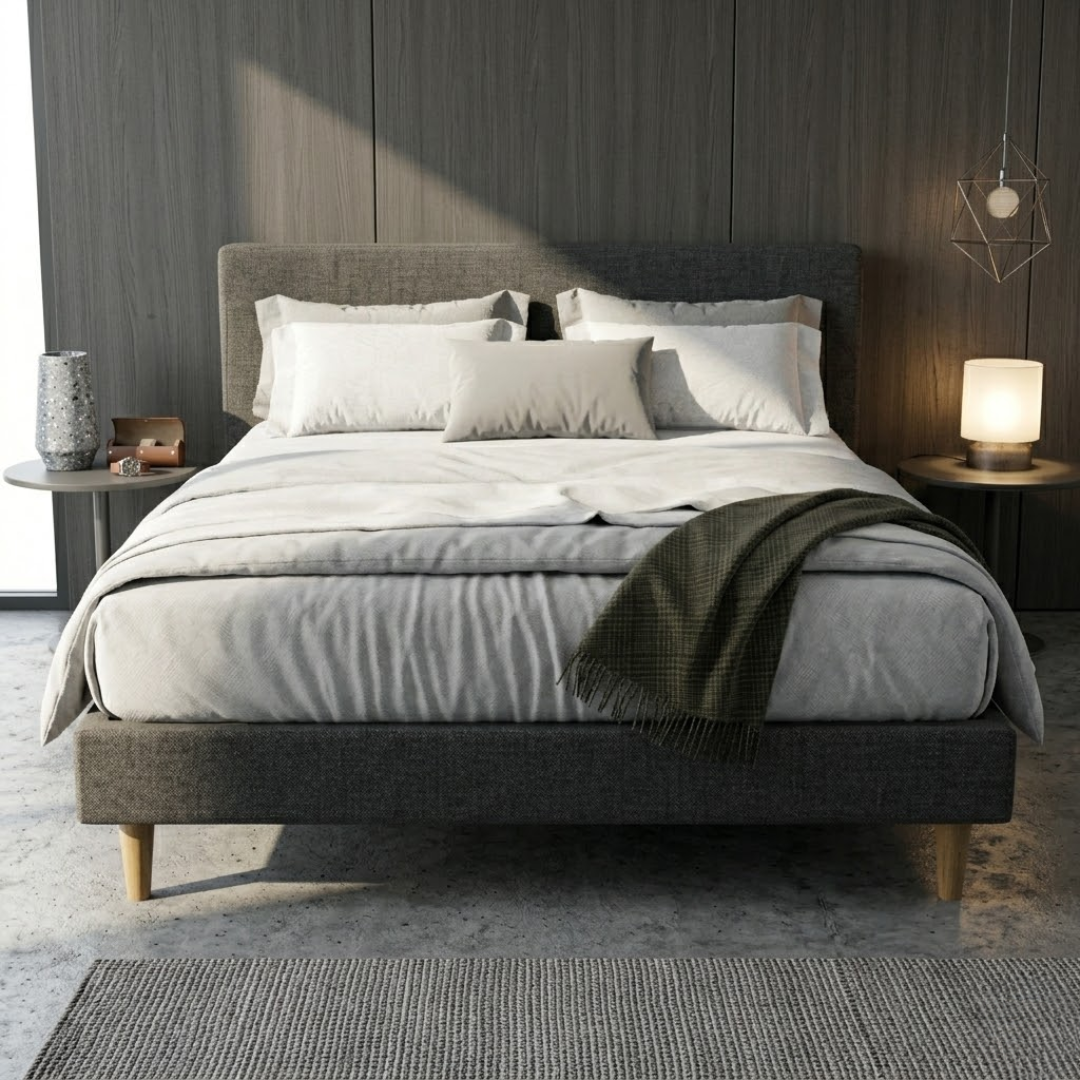 Manovel Fabric Bed Frame (Water Repellent) + Somnuz® Comfy 10" Pocketed Spring Mattress Bed Set