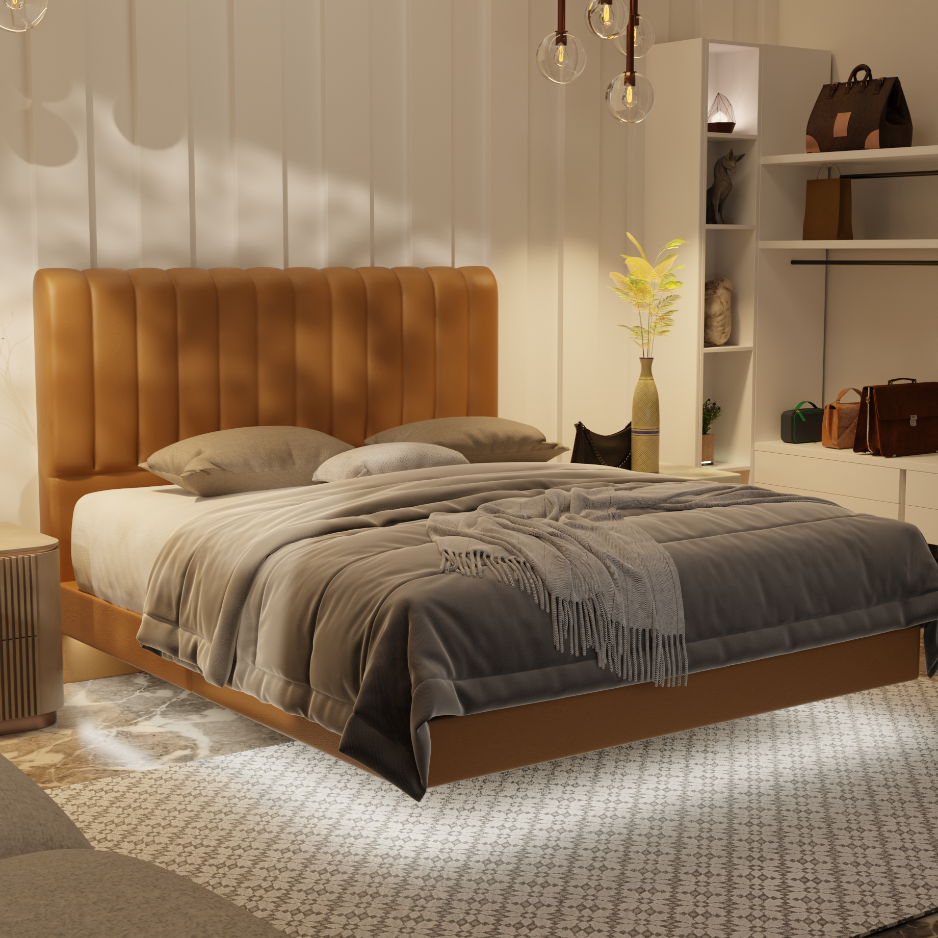 Delane Genuine Leather Floating Bed Frame (With LED) by Esteller