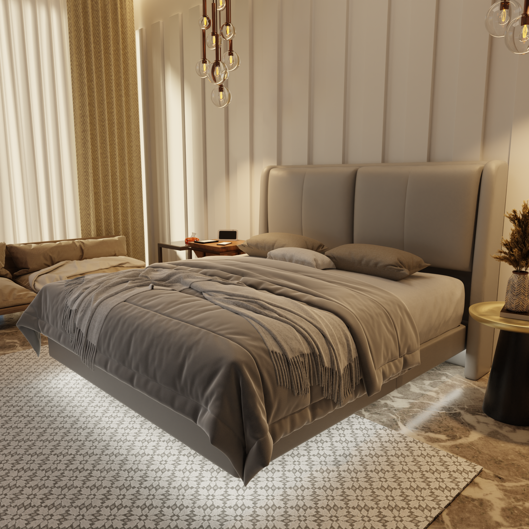 Grenne Genuine Leather Floating Bed Frame (With LED) by Esteller