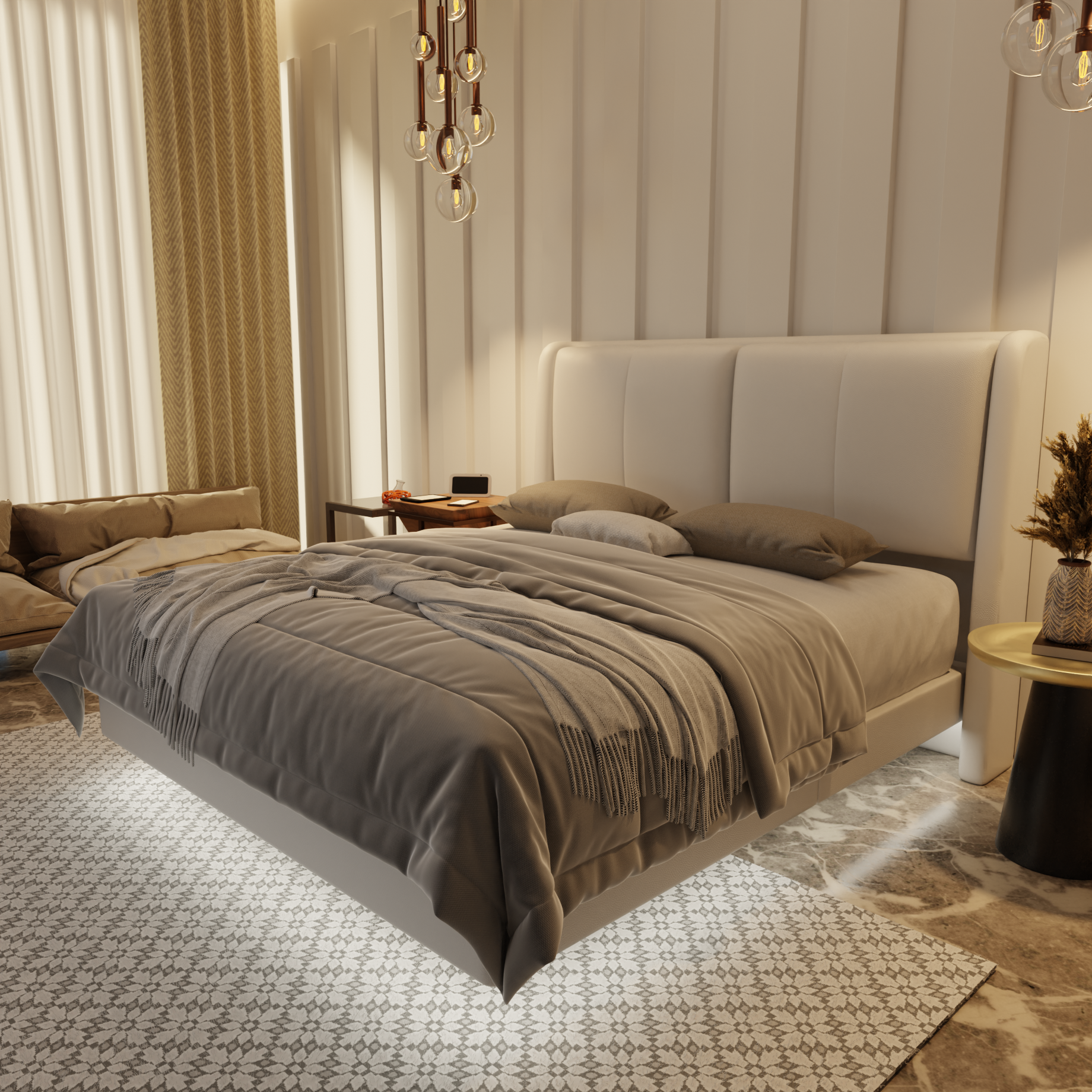 Grenne Genuine Leather Floating Bed Frame (With LED) by Esteller