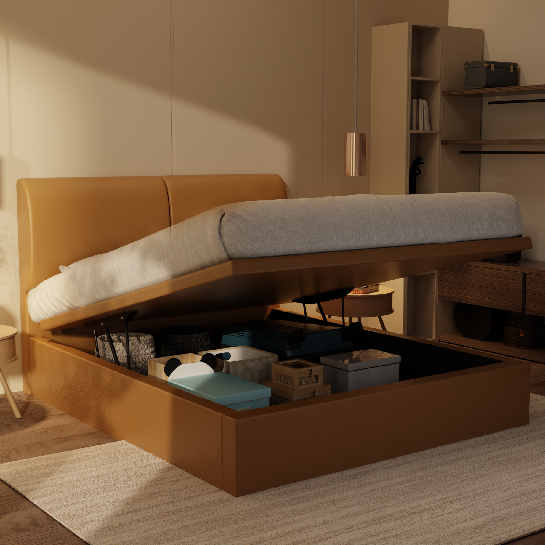 Gretelle Genuine Leather Storage Bed (Gas Lift) by Esteller