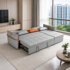 Amvessa L-Shaped Faux Leather Storage Sofa Bed