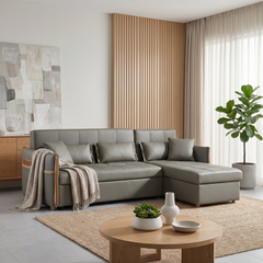 Amvessa L-Shaped Faux Leather Storage Sofa Bed