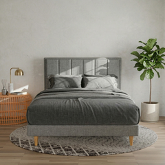 Snova Grey Fabric Bed Frame (Water Repellent) + Somnuz® Comforto 10 Inch Bamboo Fabric Latex Individual Pocketed Spring Mattress