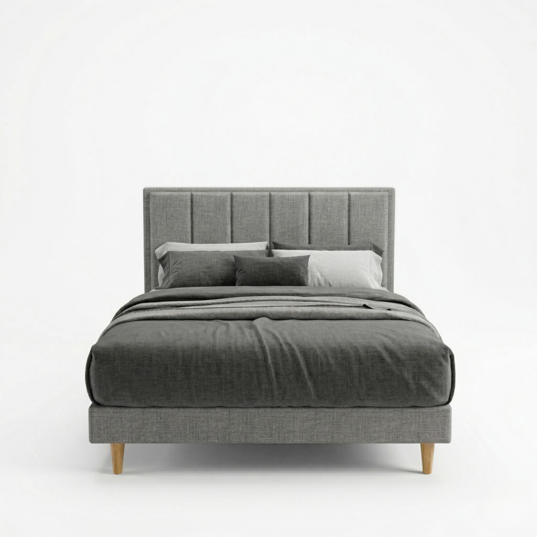 Snova Grey Fabric Bed Frame (Water Repellent) + Somnuz® Comforto 10 Inch Bamboo Fabric Latex Individual Pocketed Spring Mattress