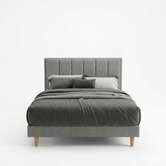 Snova Grey Fabric Bed Frame (Water Repellent) + Somnuz® Comforto 10 Inch Bamboo Fabric Latex Individual Pocketed Spring Mattress