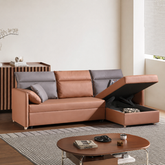 Belvona L-Shaped Faux Leather Storage Sofa Bed