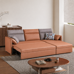 Belvona L-Shaped Faux Leather Storage Sofa Bed