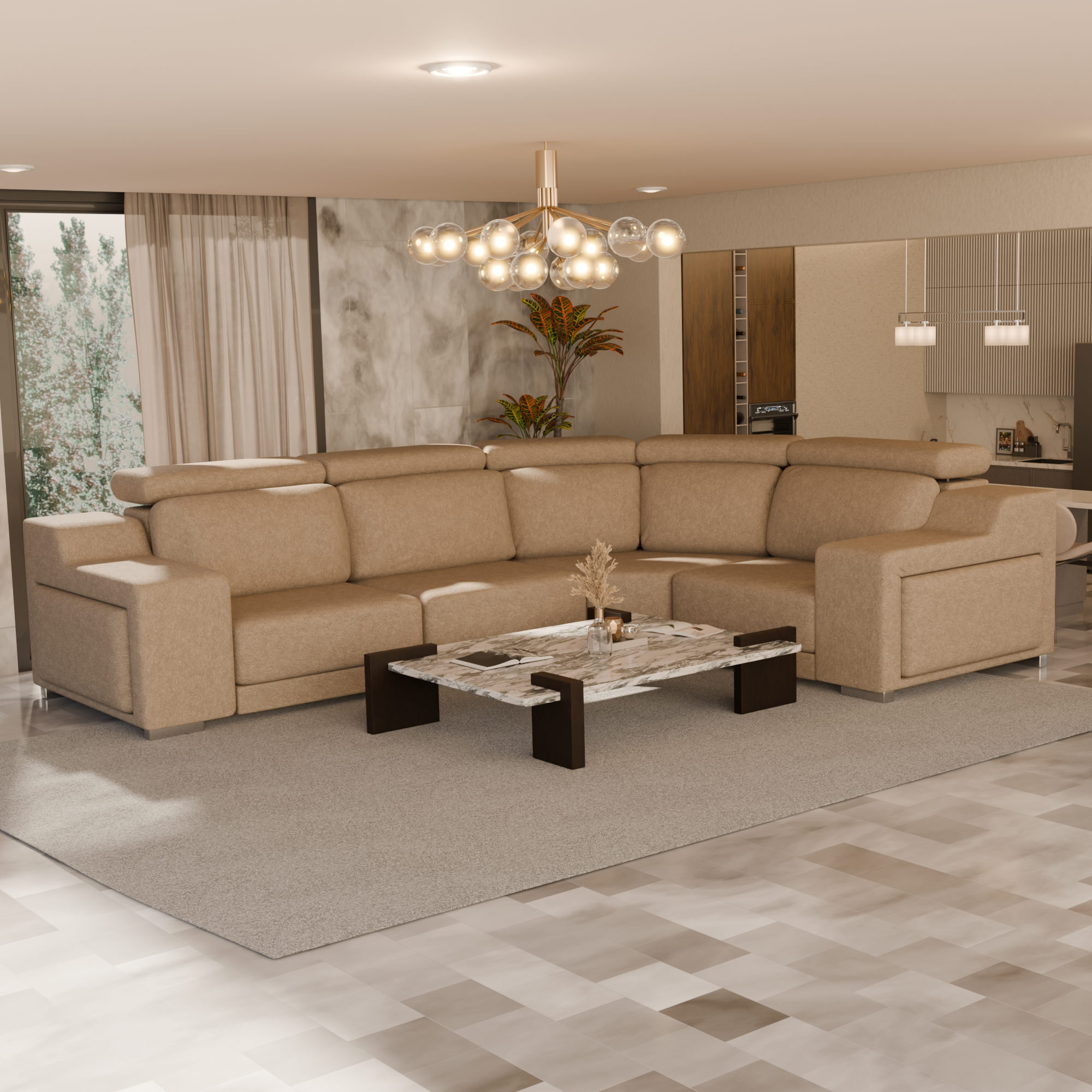 Lush Fabric Sectional Sofa