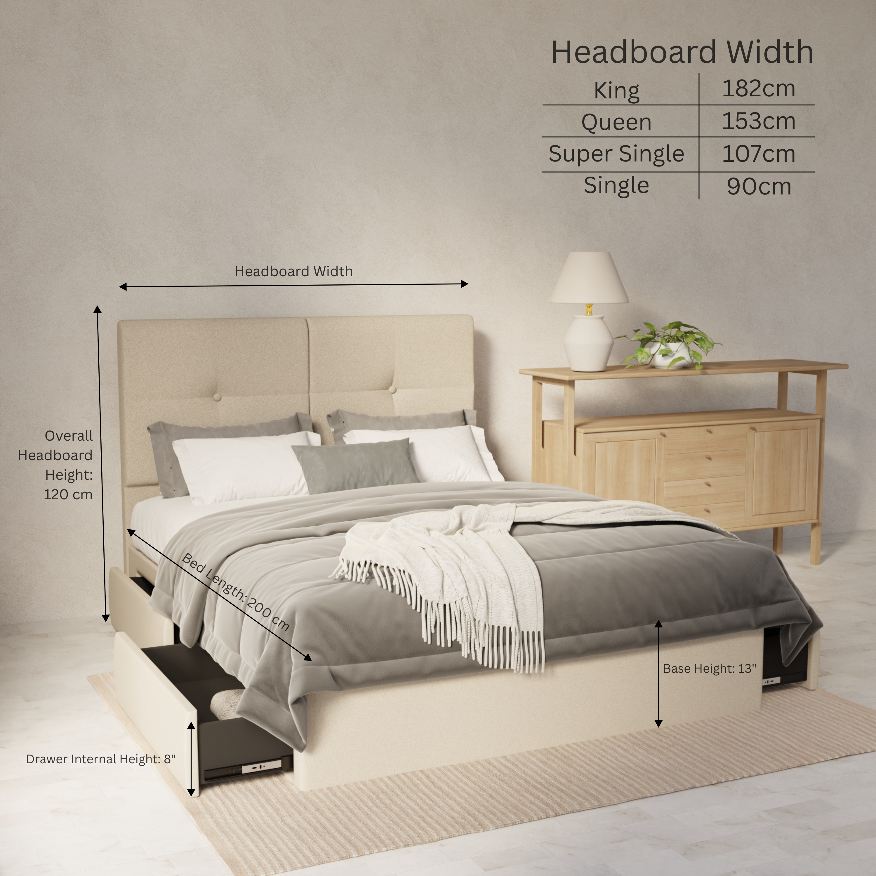 Rylan Fabric Drawer Bed Frame (Water Repellent & Pet Friendly) By Somnuz