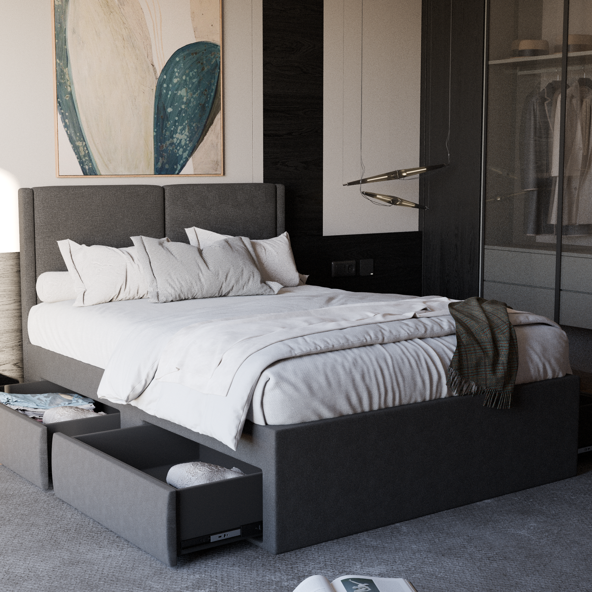 Garry Fabric Drawer Bed Frame (Water Repellent)
