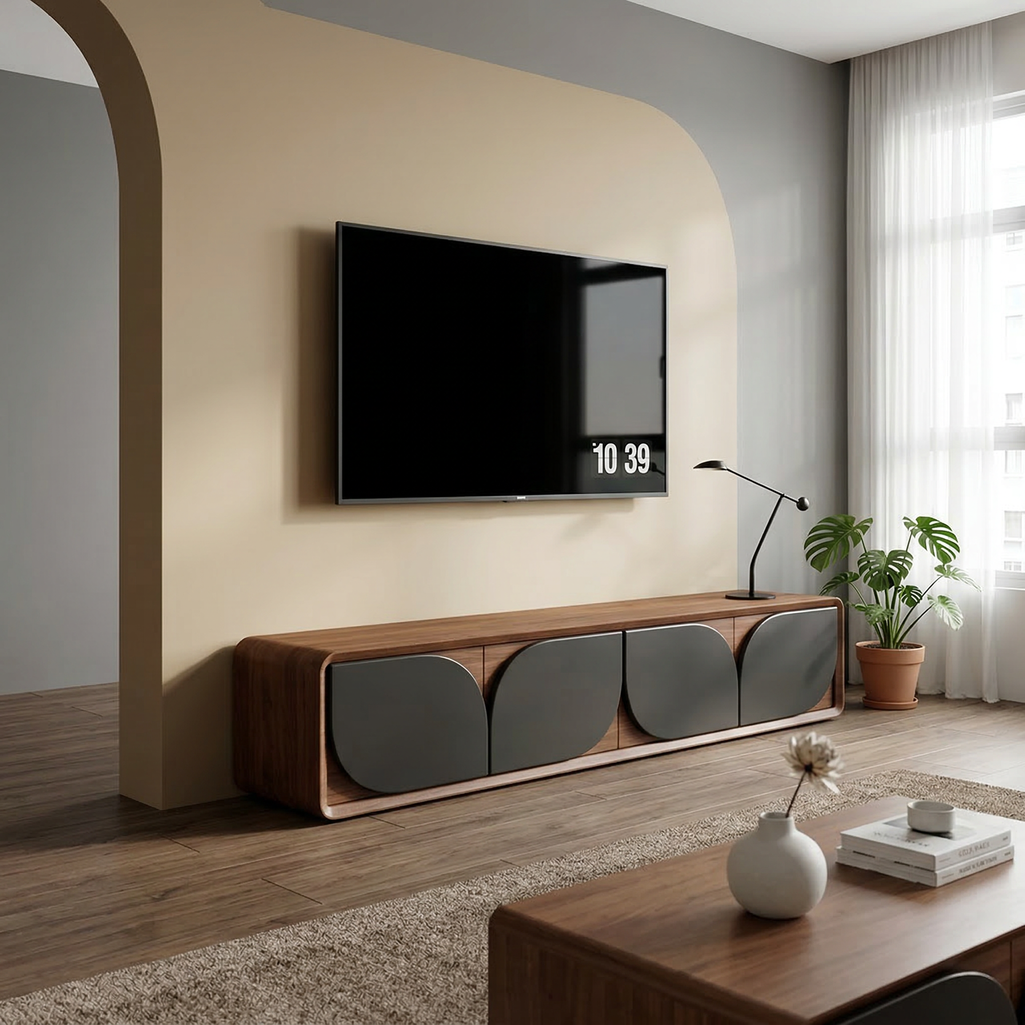 Teja Lacquered Solid Wood TV Console (200cm)