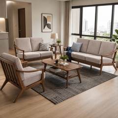 Calvion Wooden Fabric Sofa