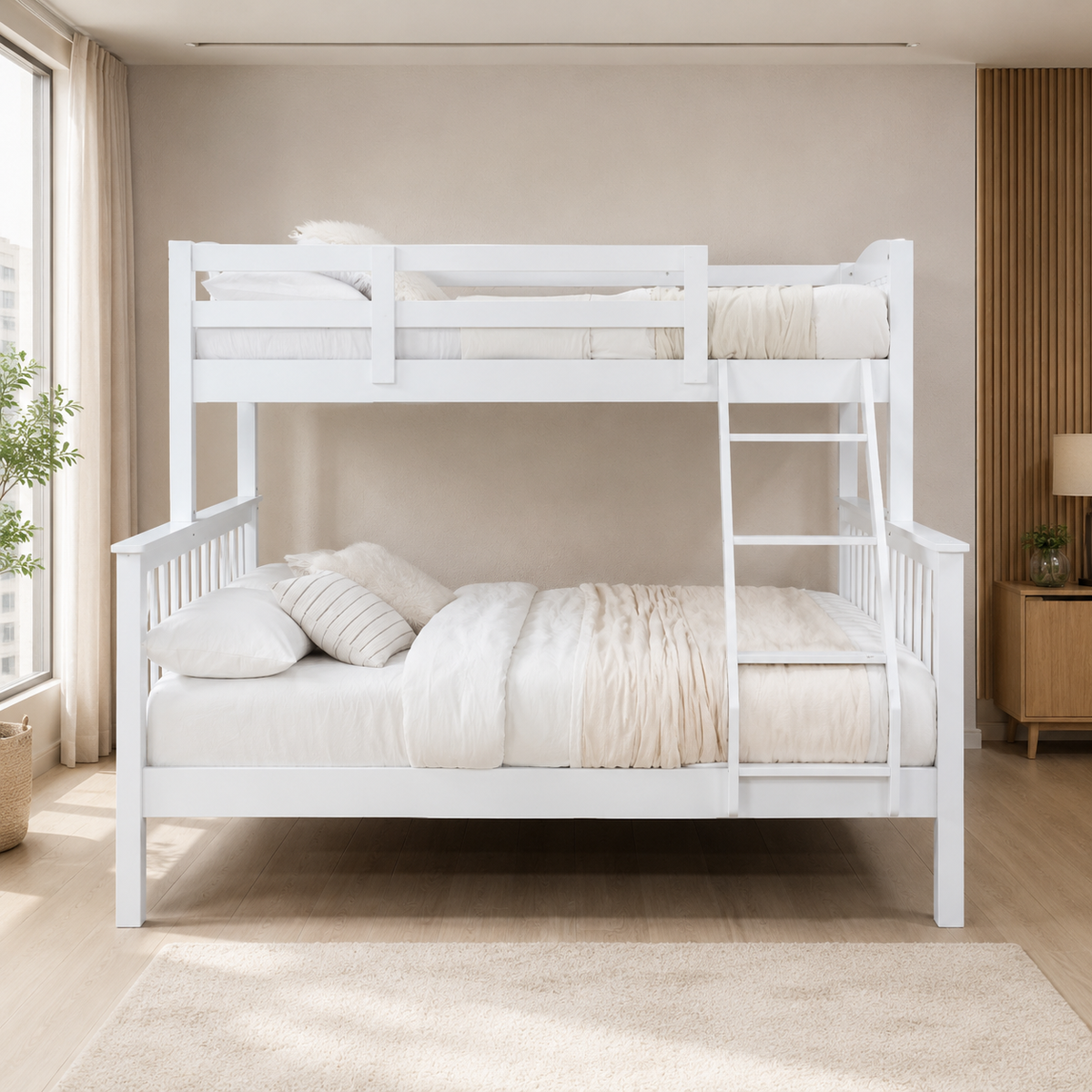 Cerlivo White Wooden Double Decker Bed Frame