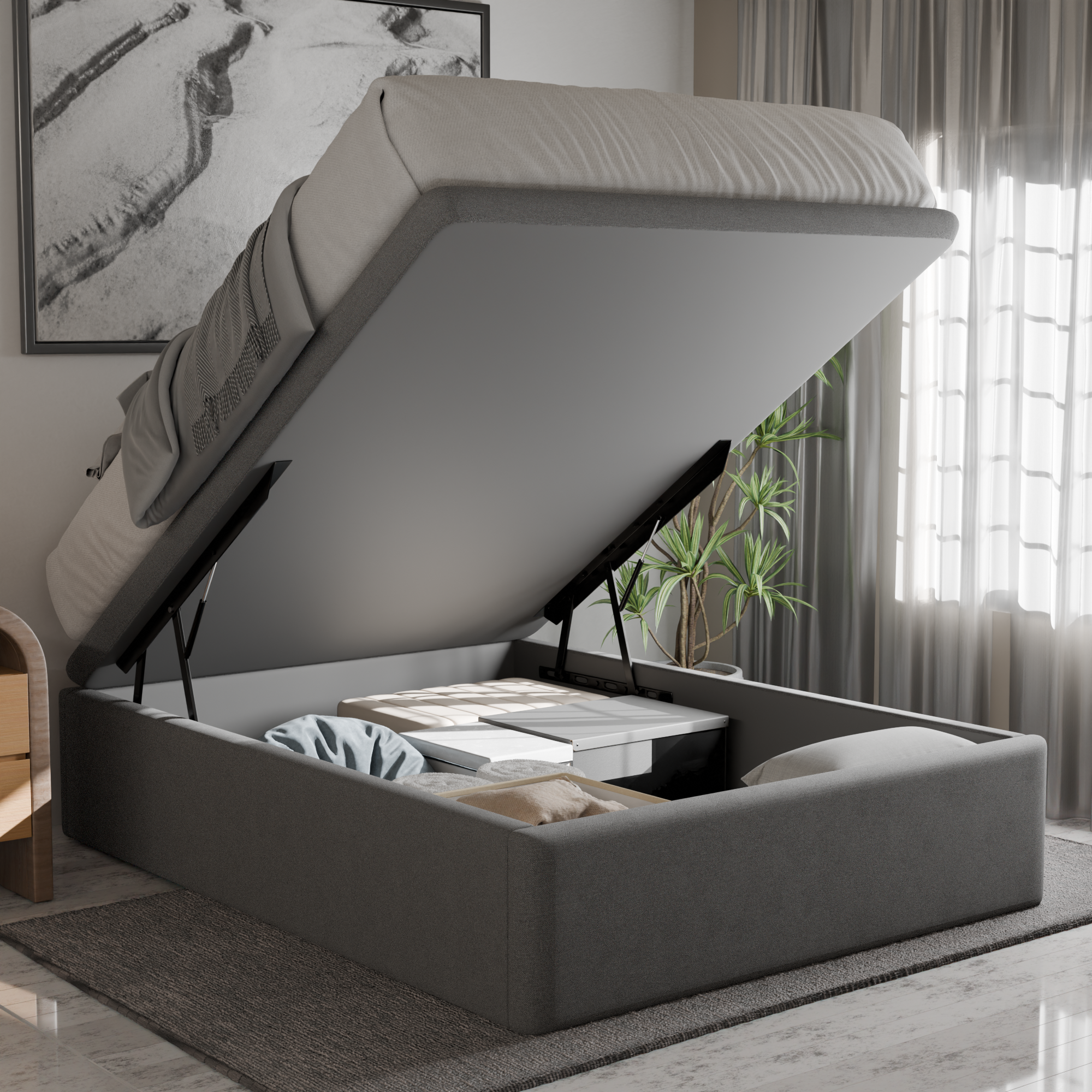 Maelis Fabric Storage Bed Frame