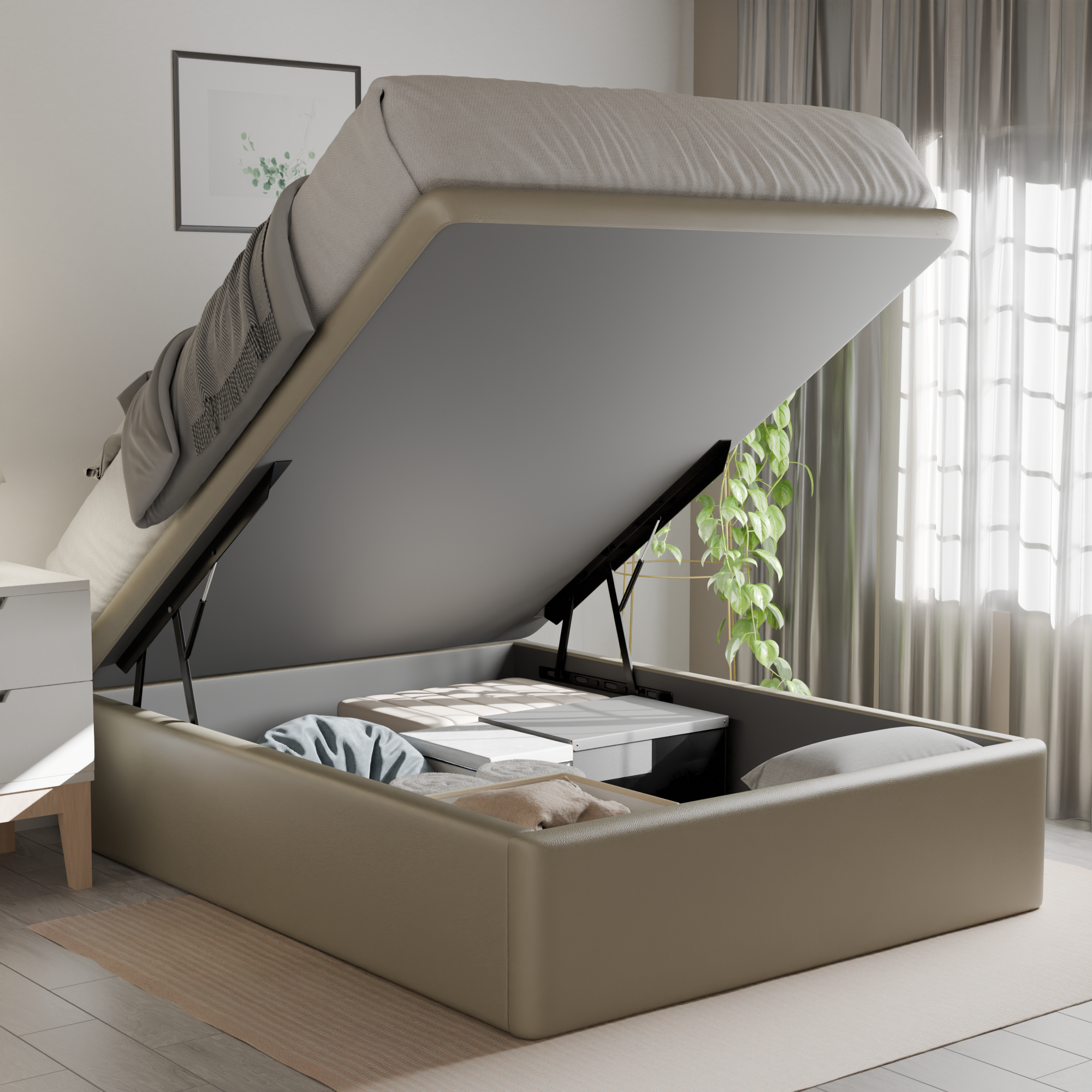 Maelis Faux Leather Storage Bed Frame