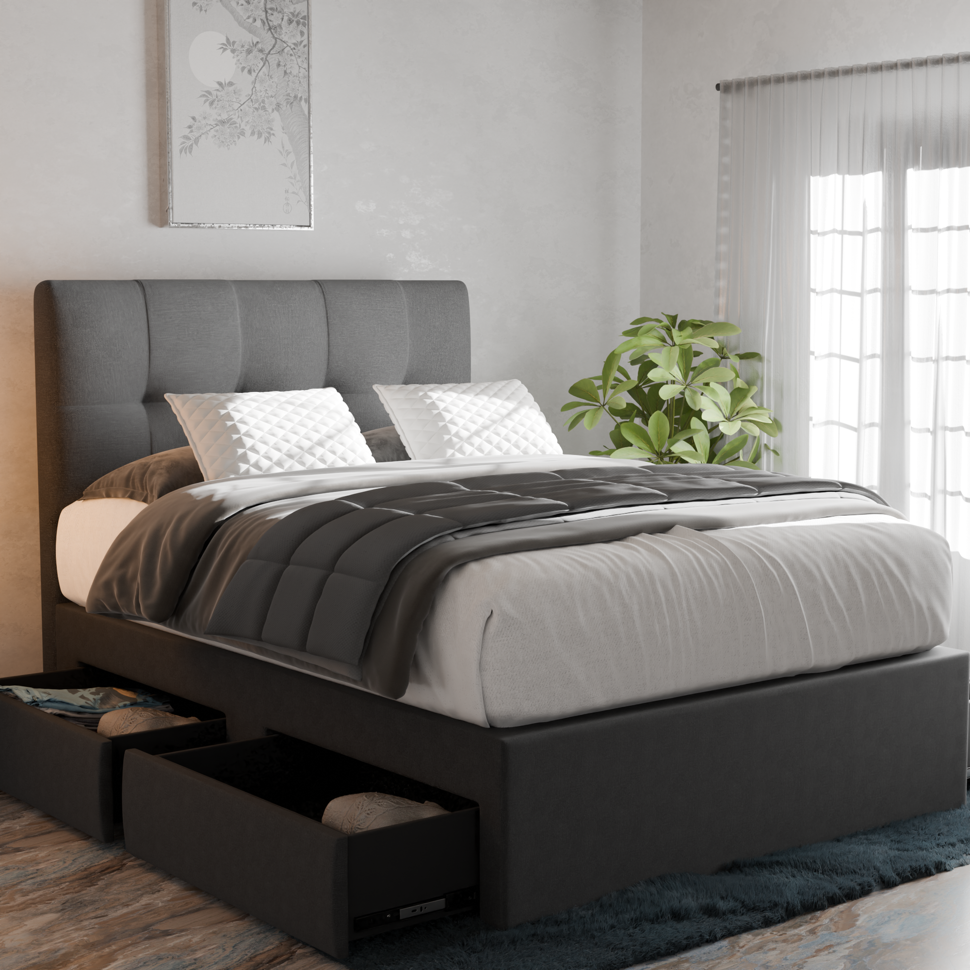 Zerith Fabric Drawer Bed Frame