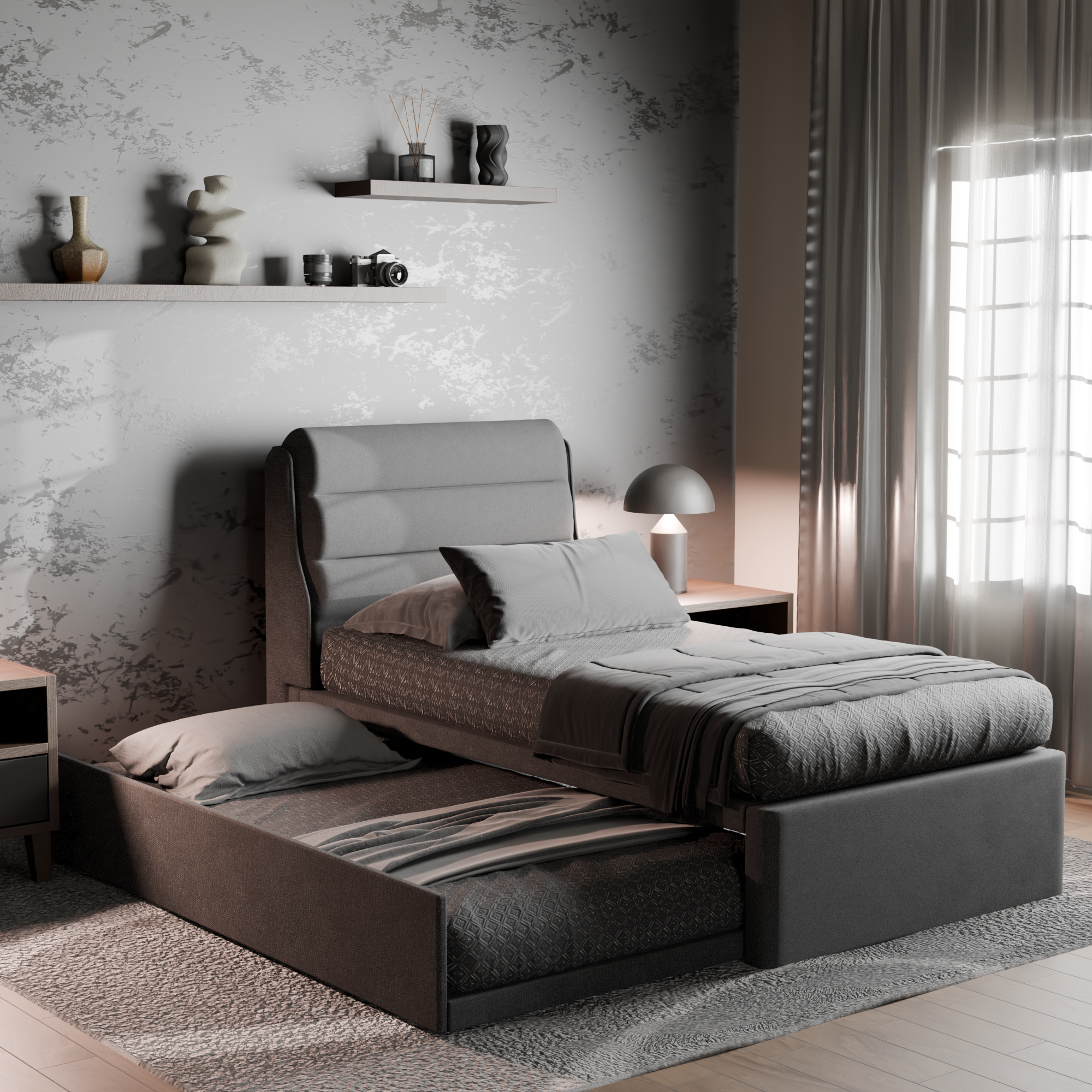 Lucy 3 in 1 Pull-Out Fabric Bed Frame