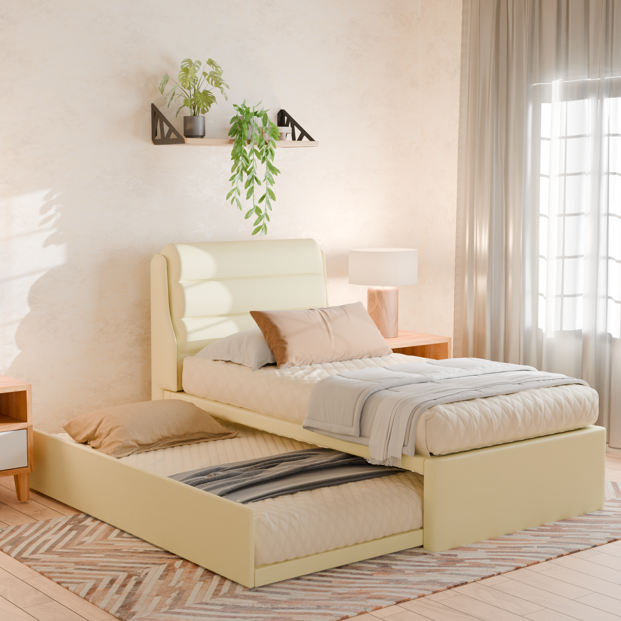 Lucy 3 in 1 Pull-Out Faux Leather Bed Frame