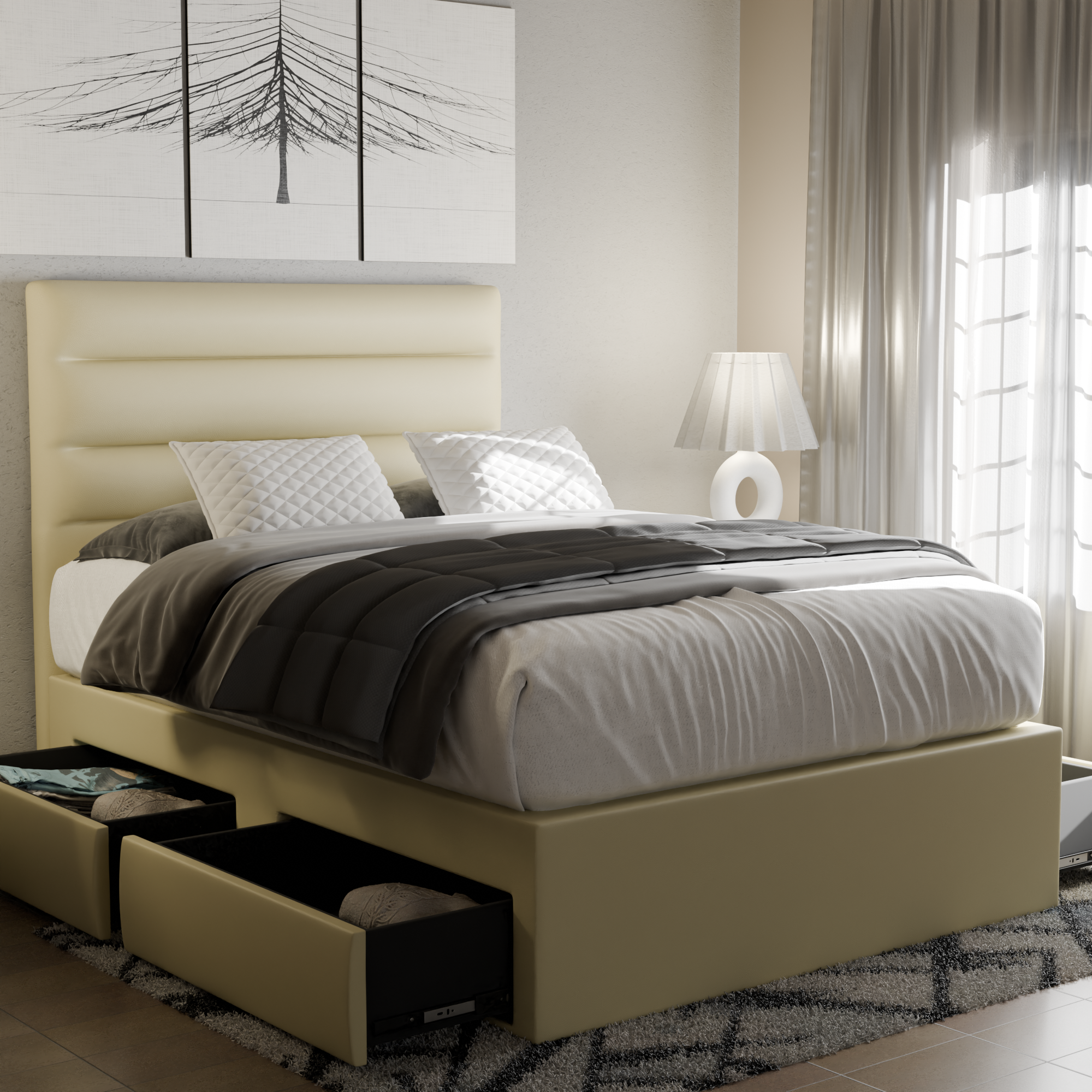 Bernie Faux Leather Drawer Bed Frame