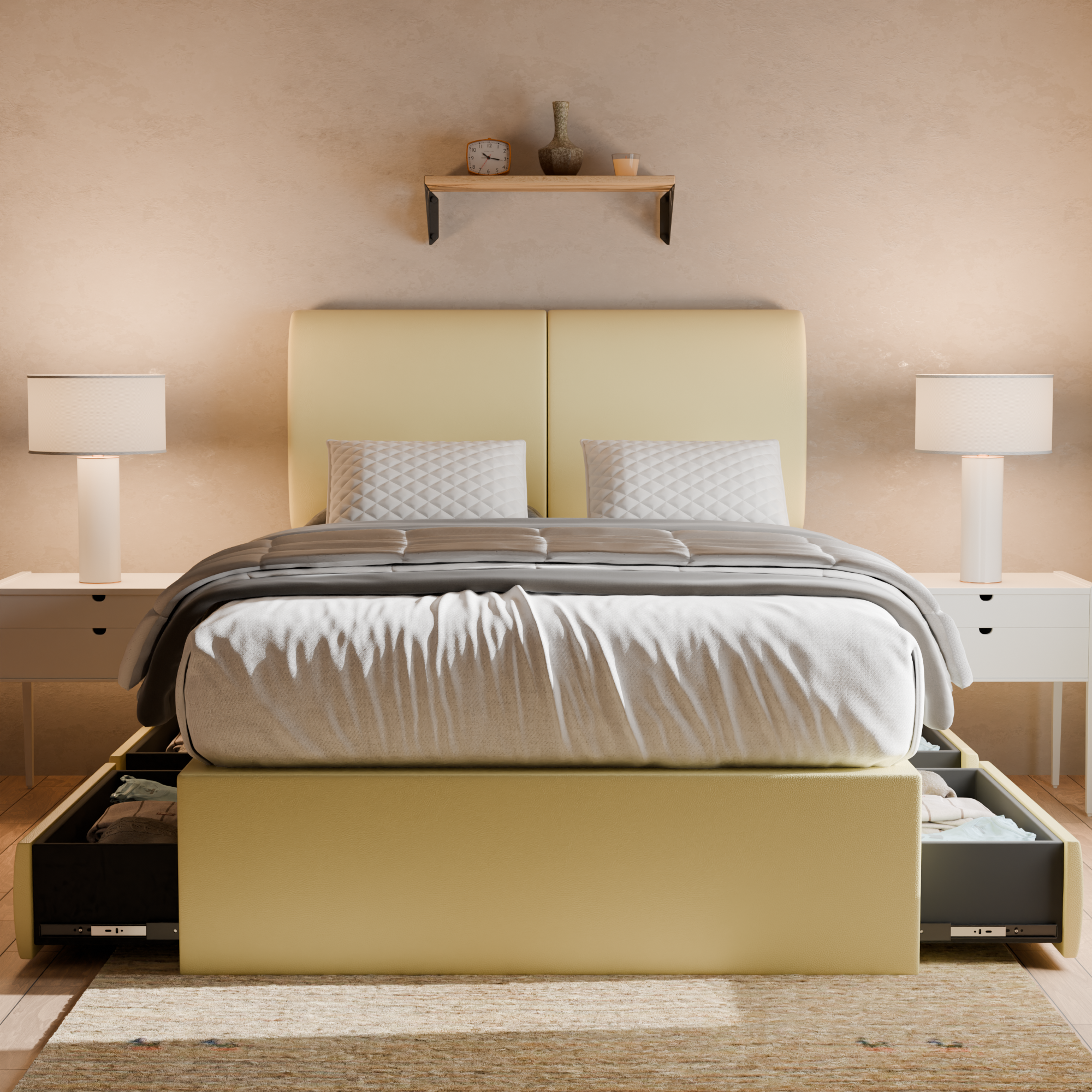 Konelle Faux Leather Drawer Bed Frame