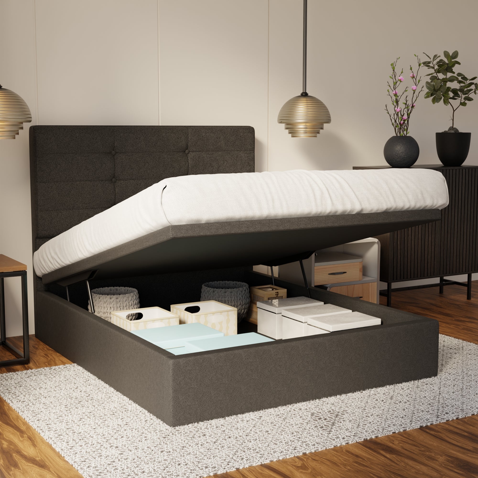 Kaelen Fabric Storage Bed Frame (Water Repellent & Pet Friendly) By Somnuz
