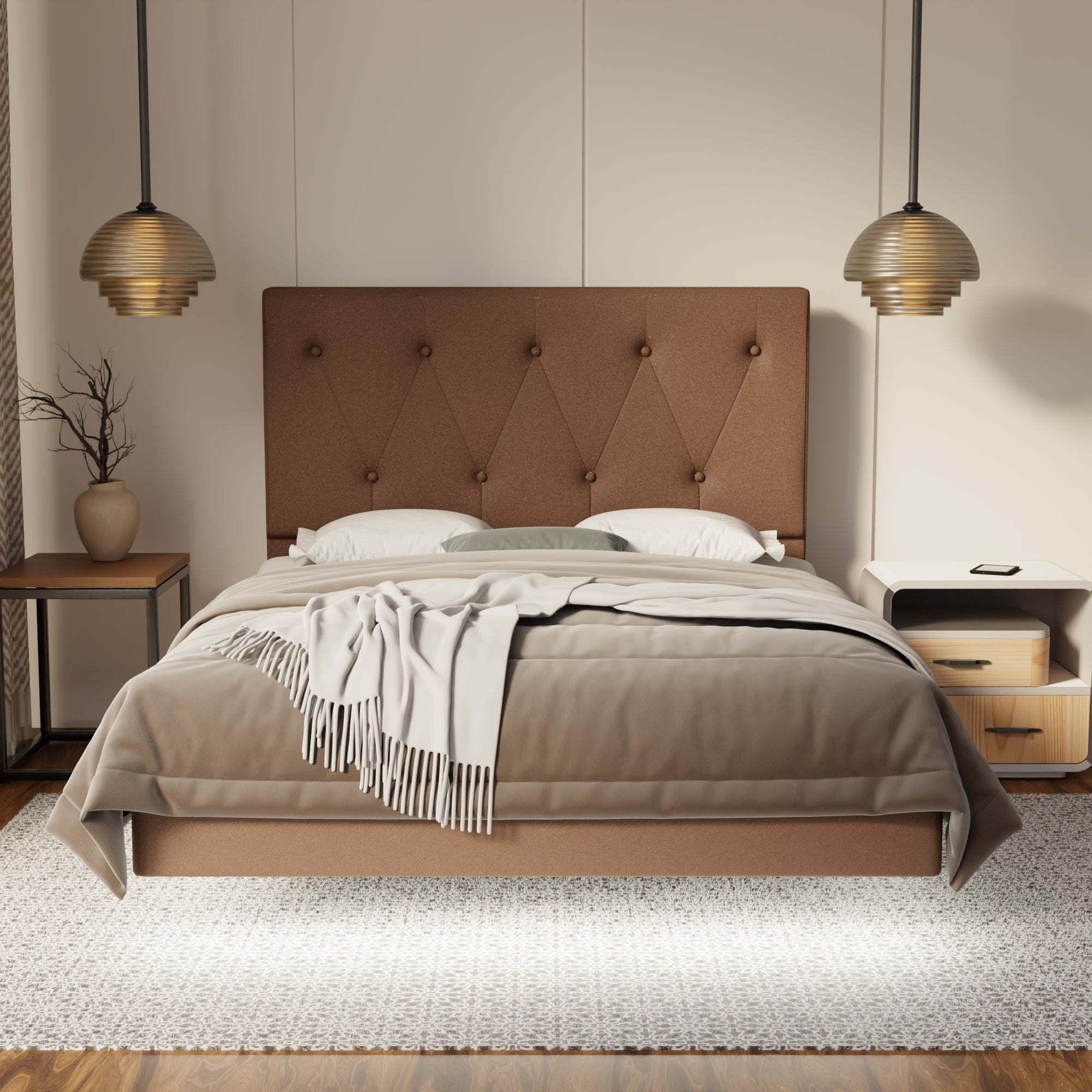 Valen Fabric Floating Bed Frame (Water Repellent, Pet Friendly & LED) By Somnuz