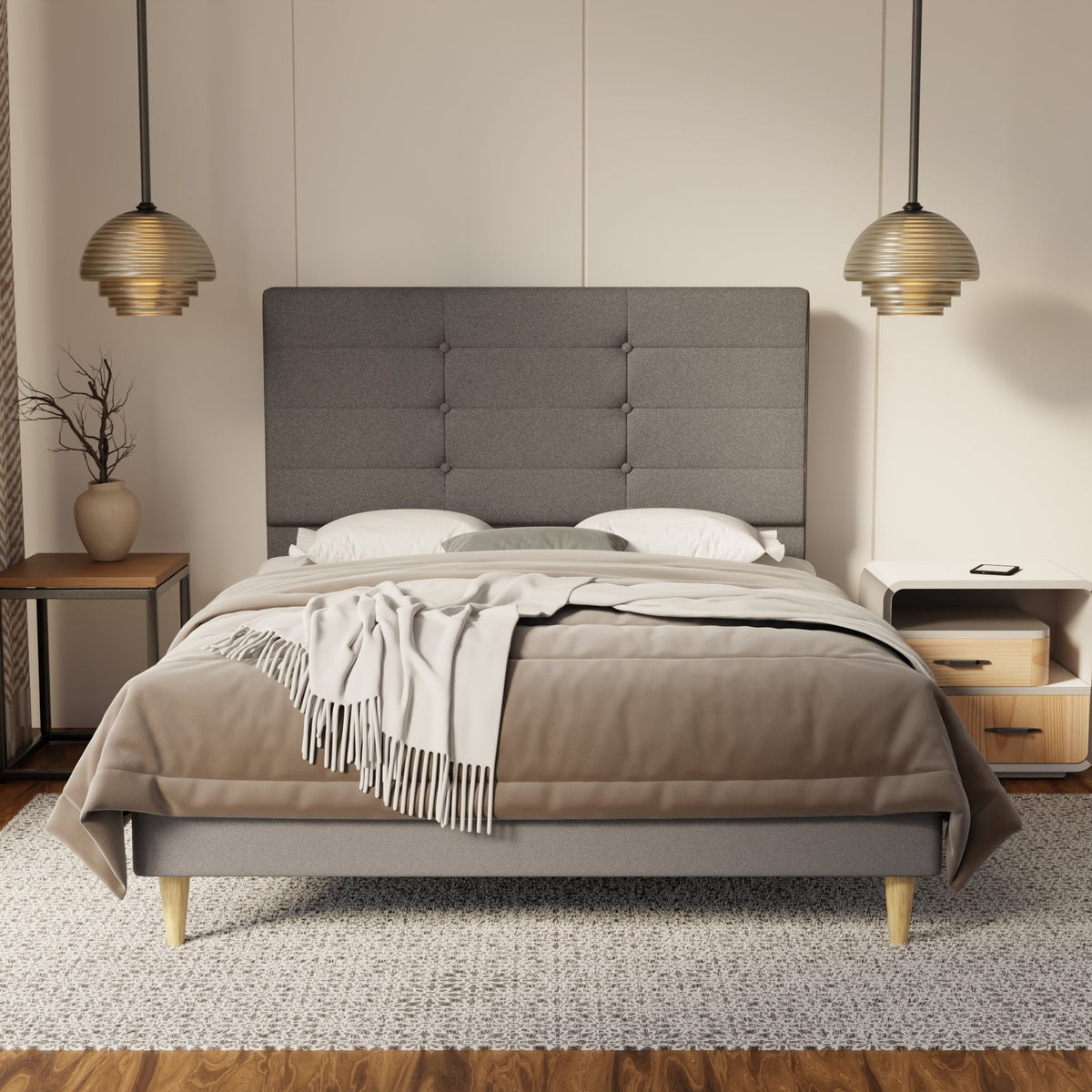 Kaelen Fabric Bed Frame (Water Repellent & Pet friendly) By Somnuz