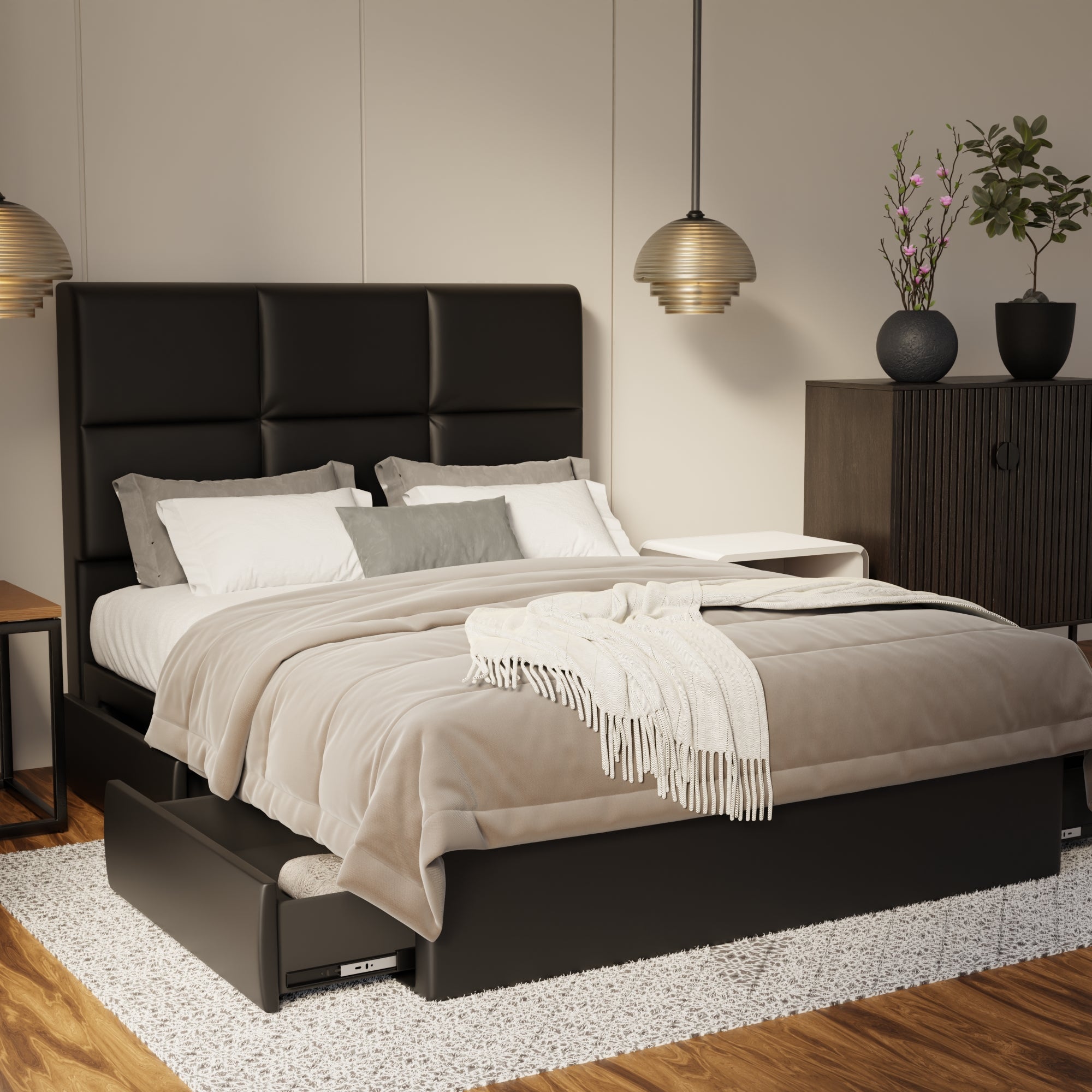 Caspian Genuine Leather Drawer Bed By Esteller