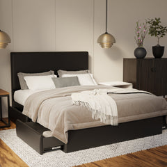 Kira Genuine Leather Drawer Bed By Esteller