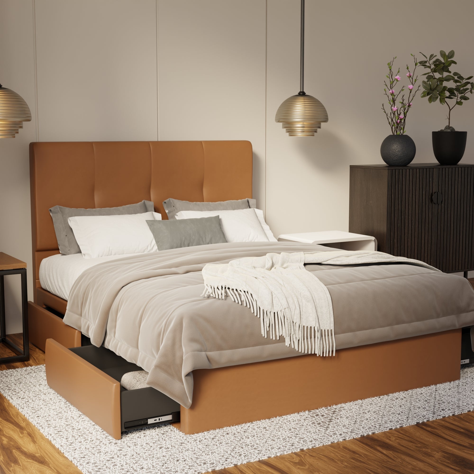 Lyra Genuine Leather Drawer Bed By Esteller