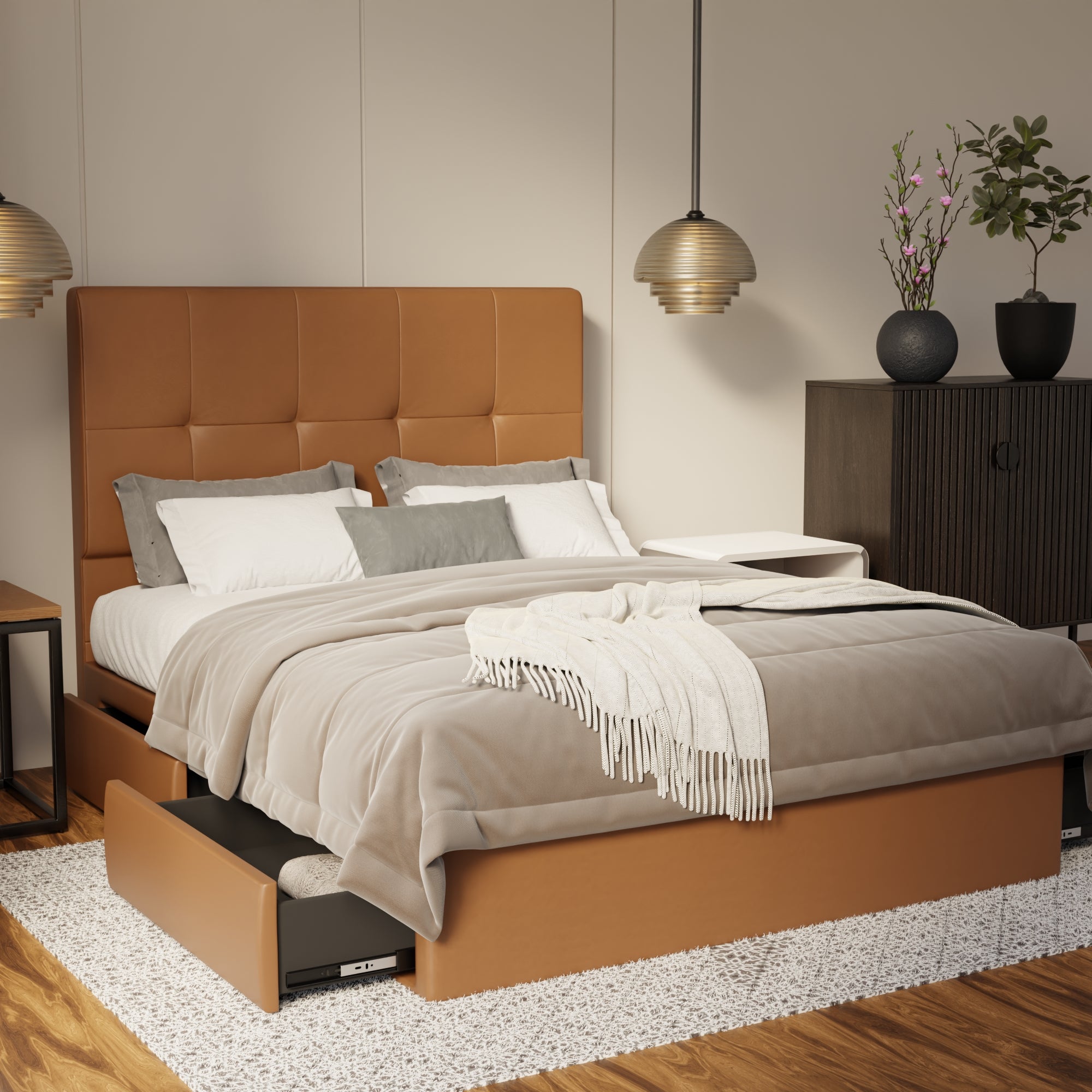 Marlowe Genuine Leather Drawer Bed By Esteller
