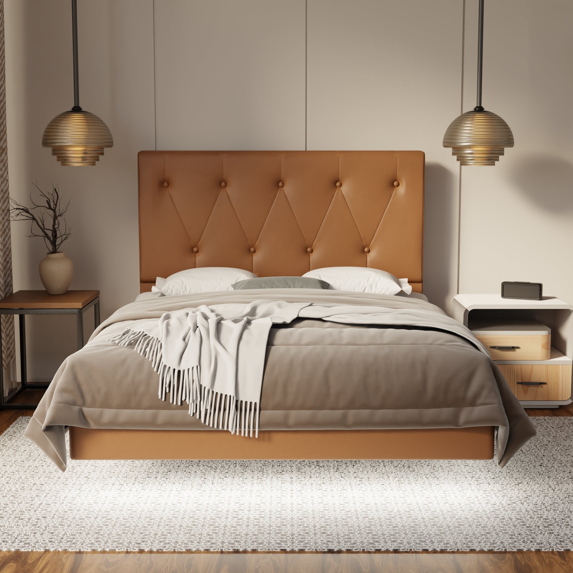 Valen Genuine Leather Floating Bed Frame (With LED) By Esteller