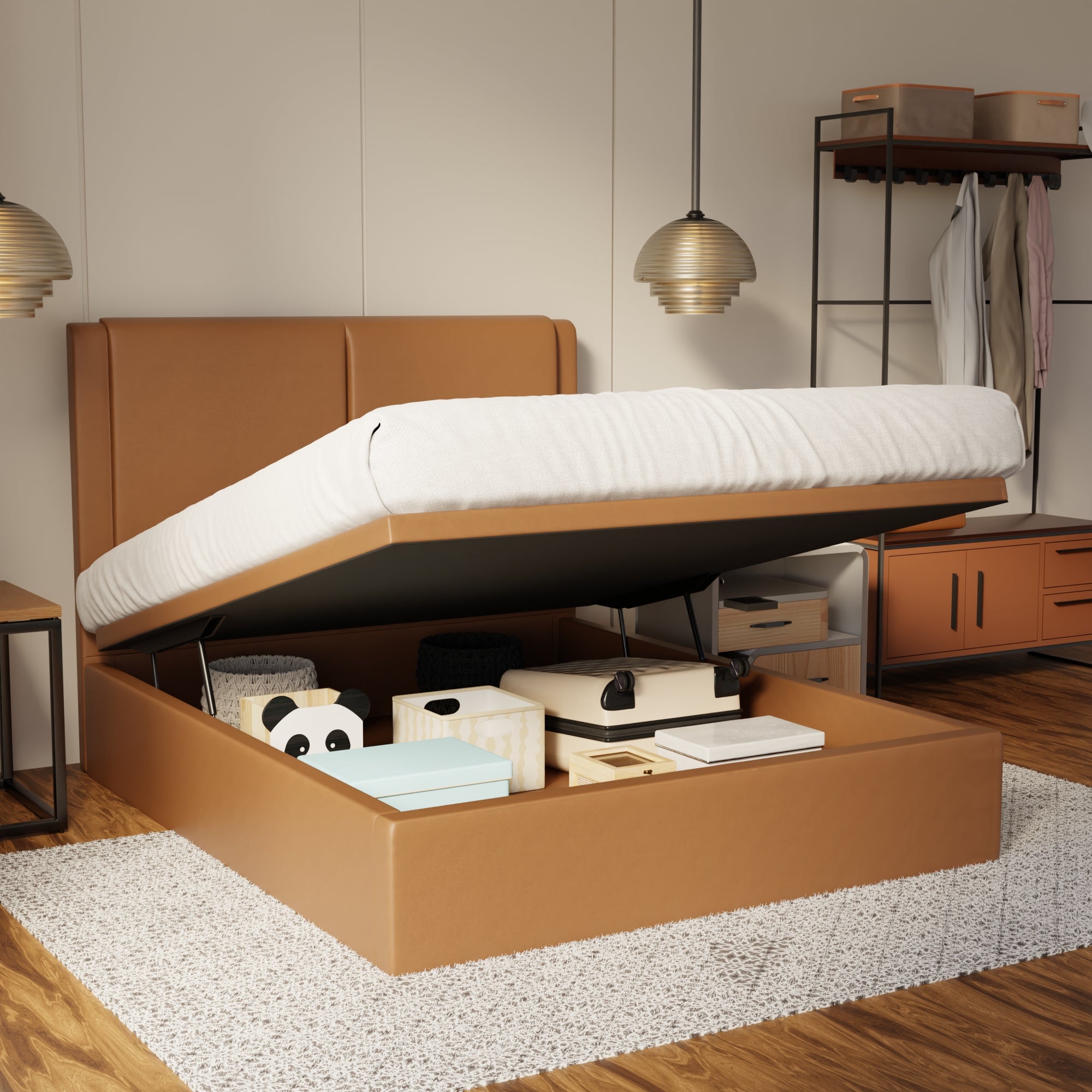 Vance Genuine Leather Storage Bed (Gas Lift) By Esteller