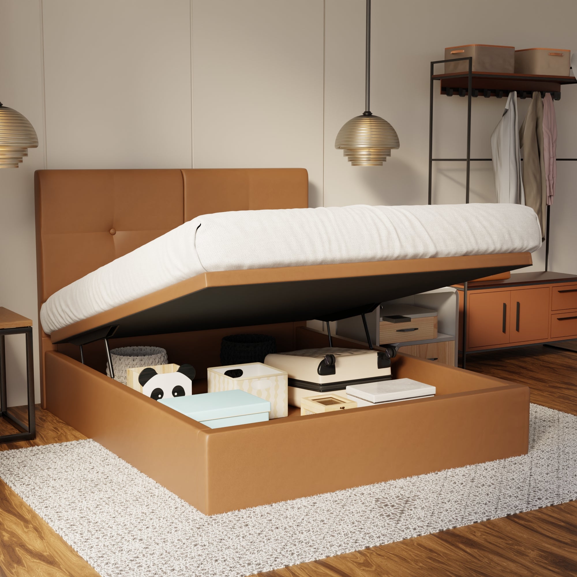 Rylan Genuine Leather Storage Bed (Gas Lift) By Esteller