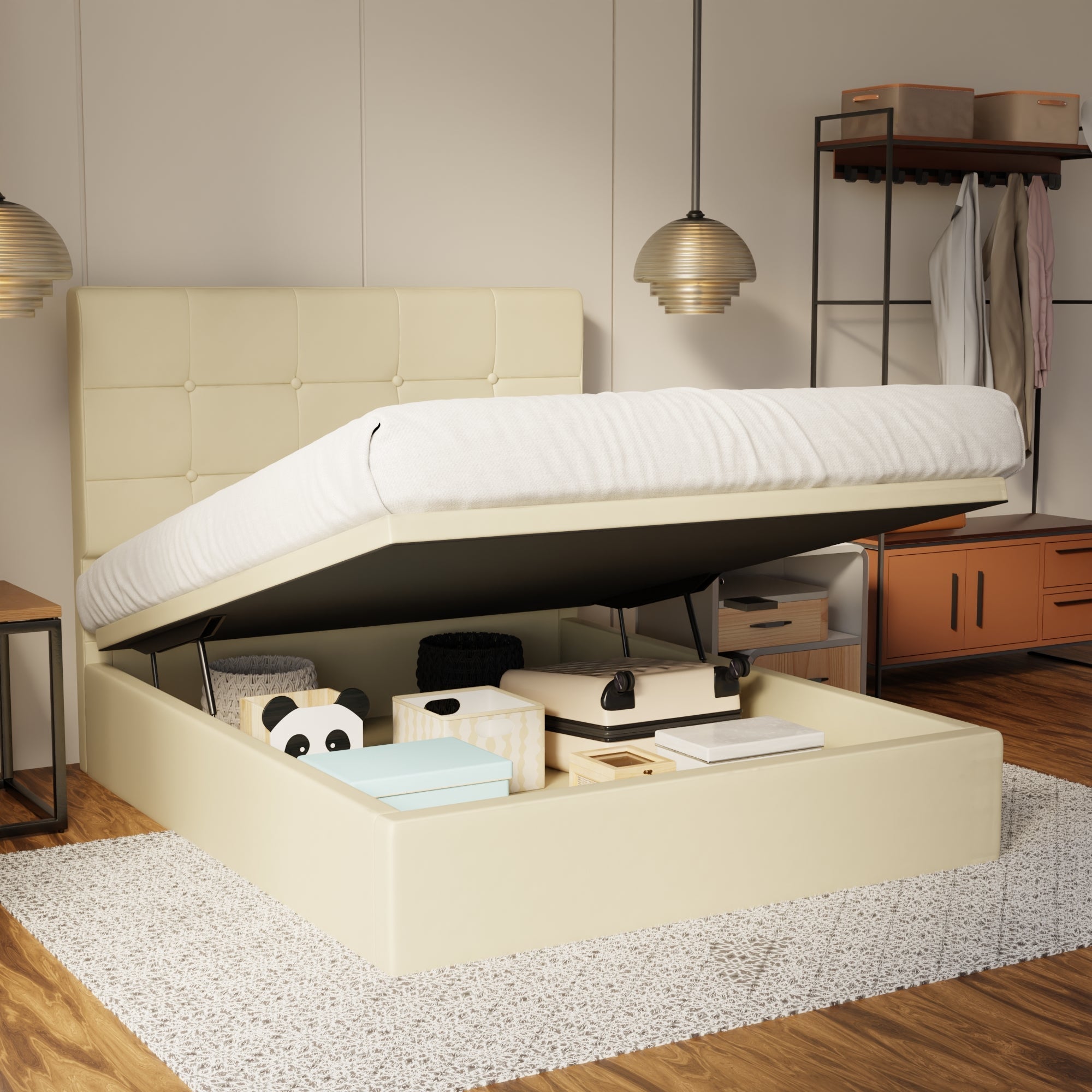 Theron Genuine Leather Storage Bed (Gas Lift) By Esteller