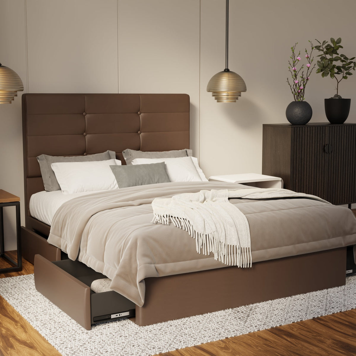 Kaelen Genuine Leather Drawer Bed By Esteller
