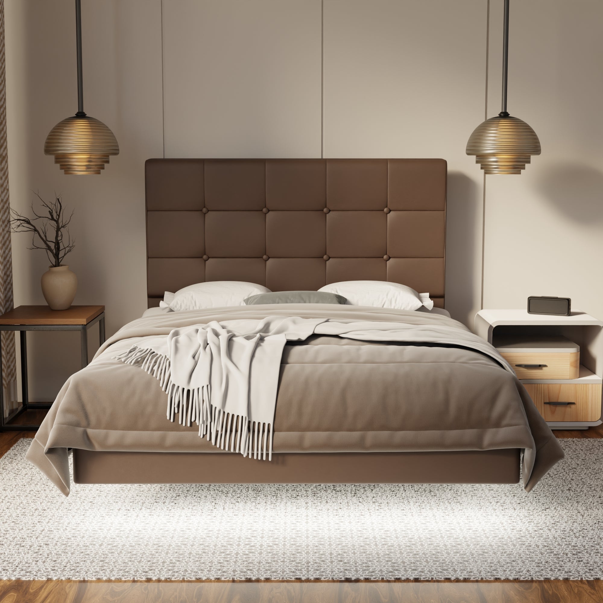 Theron Genuine Leather Floating Bed Frame (With LED) By Esteller