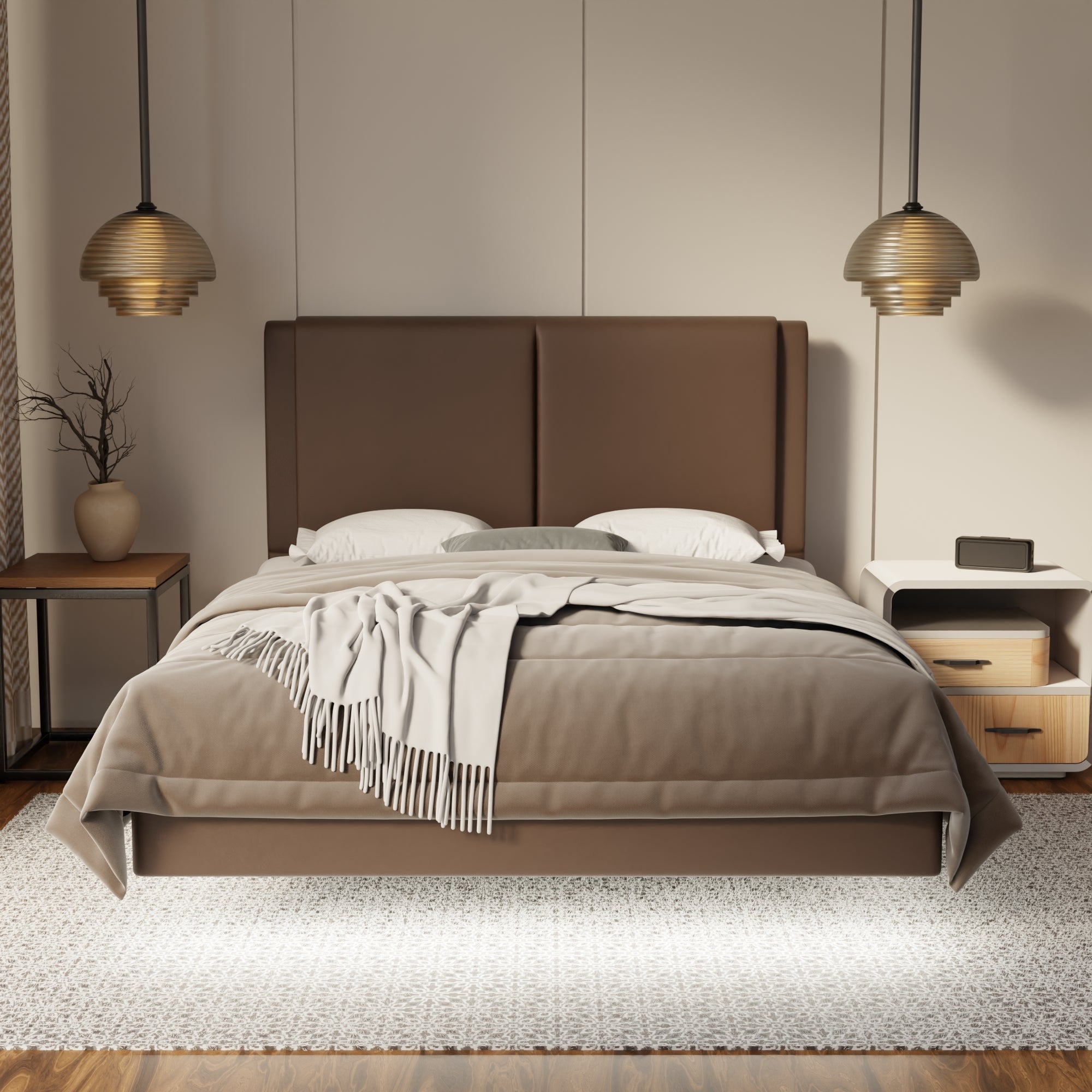 Vance Genuine Leather Floating Bed Frame (With LED) By Esteller