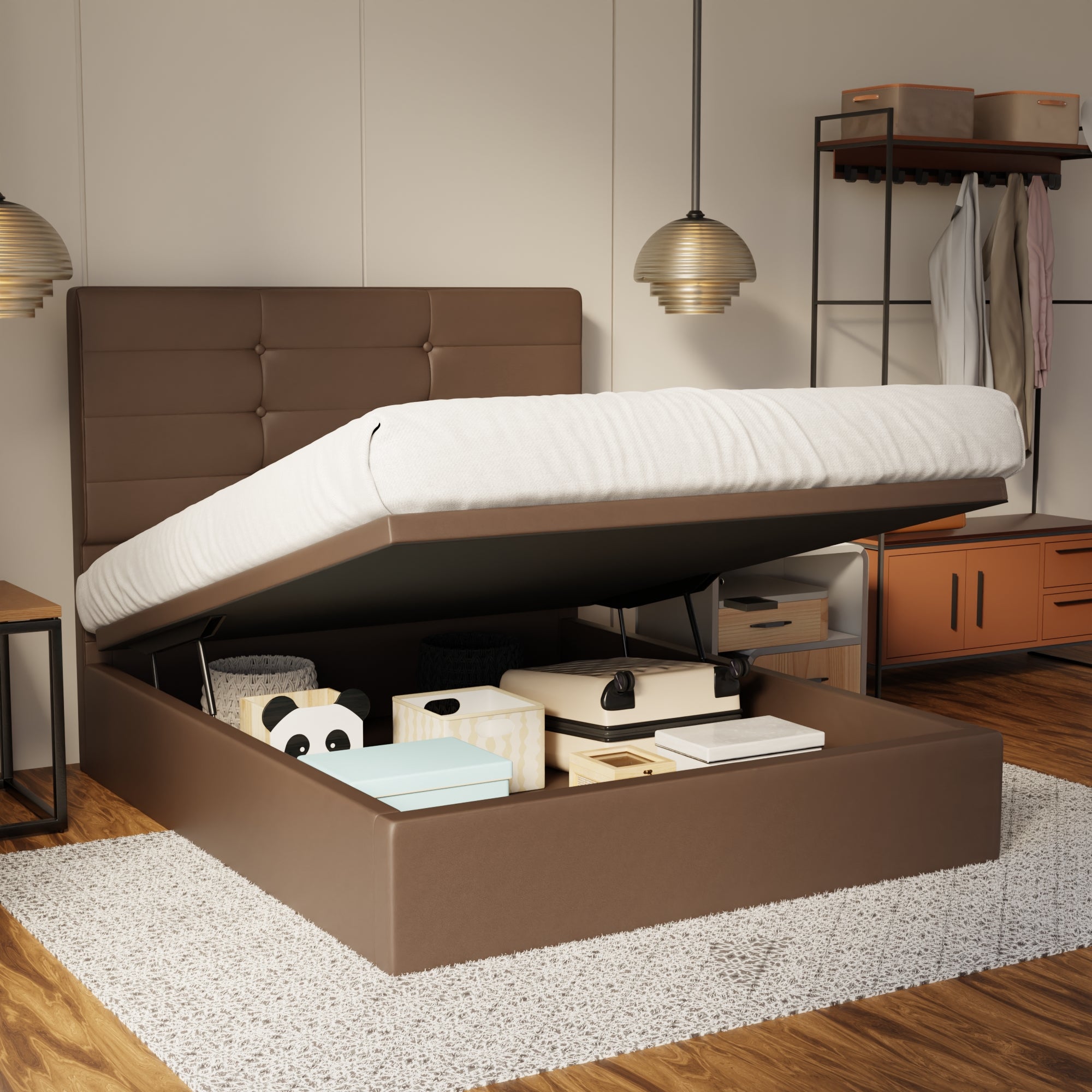Kaelen Genuine Leather Storage Bed (Gas Lift) By Esteller